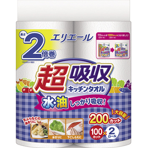 エリエール　超吸収キッチンタオル　１００枚Ｃ×２ロール入